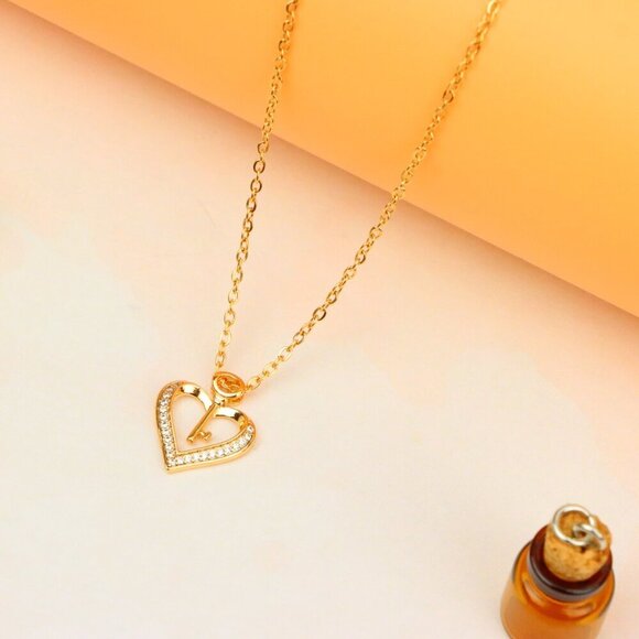 "Rose Gold Heart Necklace with Key Charm and Crystal Accents, XPNL1882 - Picture 12 of 12